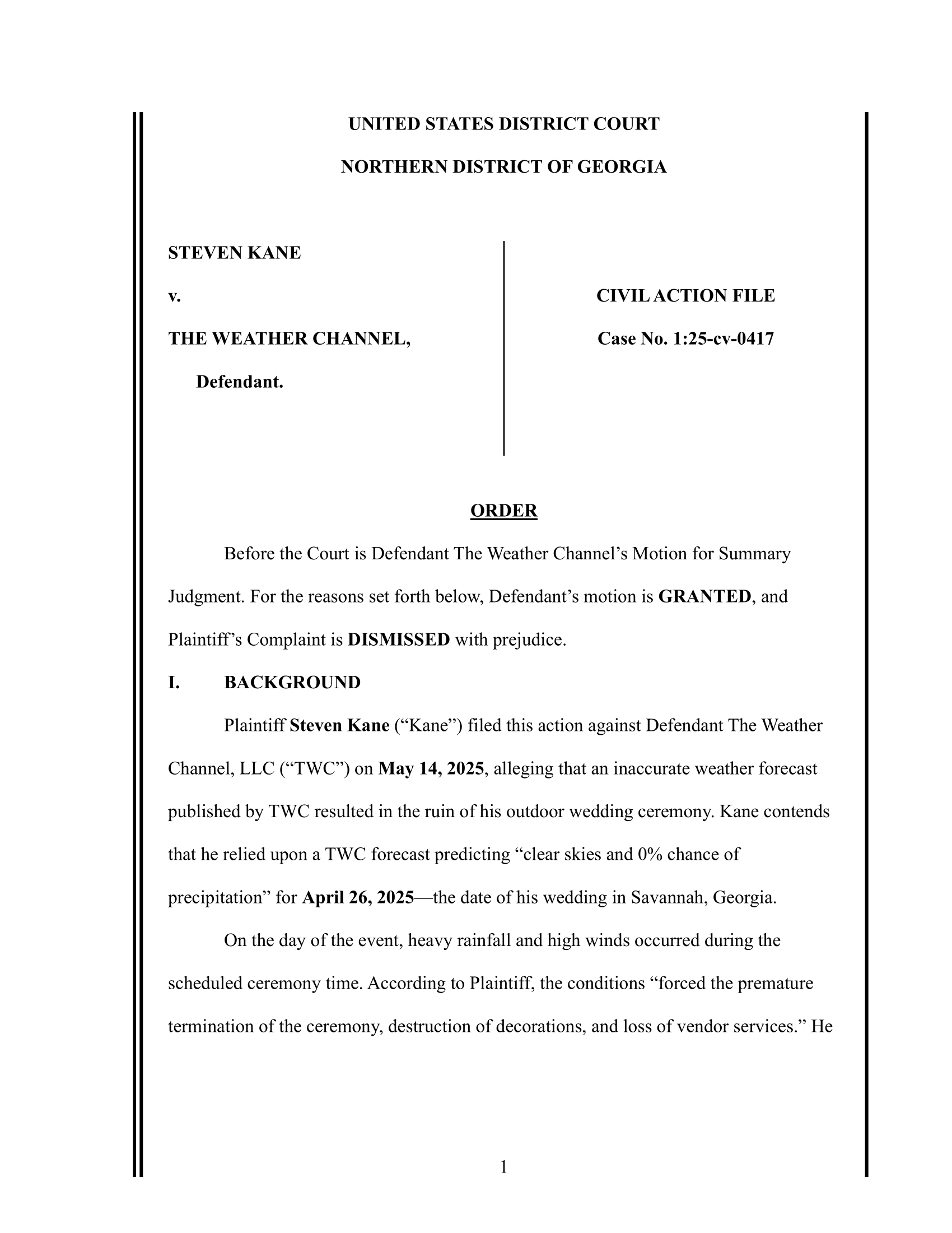Page 1 of a fake court case